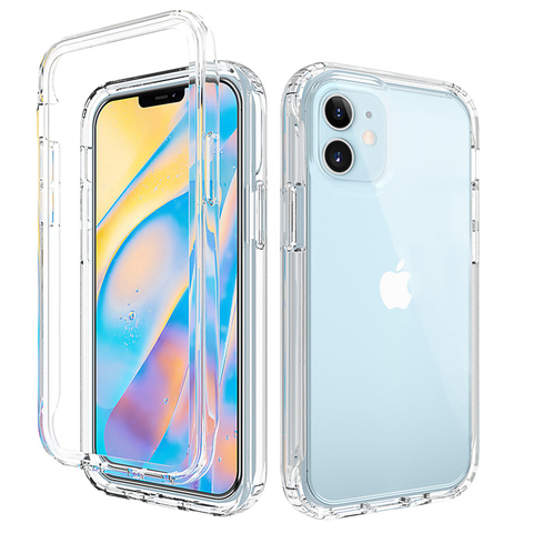 2 en 1 Haute Transparence Antichoc Étui de Téléphone Pour iPhone 12 11 12 Pro Max XR XS Max X 6 7 8 Plus Silicone Protéger La Couverture ► Photo 1/6