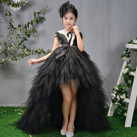 Robe de princesse avec plumes à la traîne cristal de cygne pour filles, robe de bal, de concours d'anniversaire, haut de gamme, pour enfants ► Photo 1/6