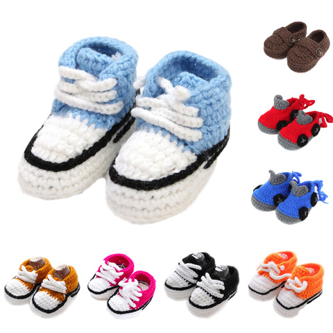 Chaussures tricotées multicolores pour bébé, adorables pantoufles faites à la main pour nouveau-né, fille et garçon ► Photo 1/6