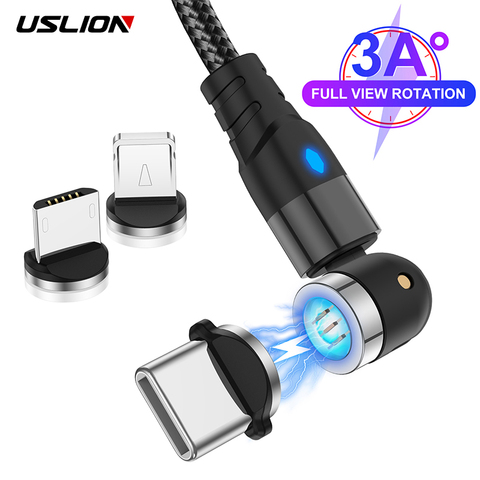 USLION 540 rotation câble magnétique usb 3A Charge rapide Type C aimant Charge Micro pour iPhone 11 Pro 7 Samsung Xiaomi USB C câble ► Photo 1/6