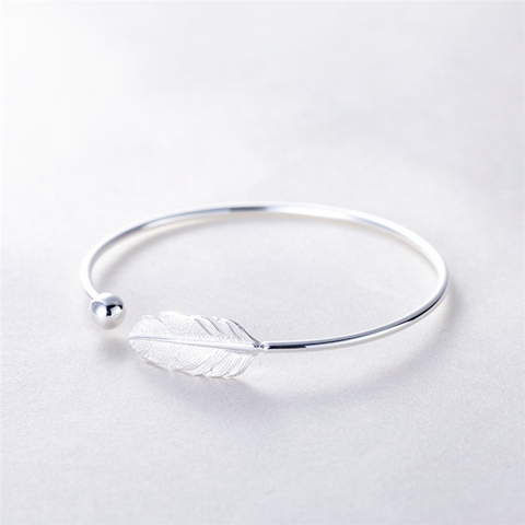 Unique mémoire Simple plume mignon 925 en argent Sterling femelle redimensionnable Bracelets SBR280 ► Photo 1/6