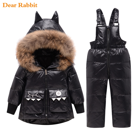 Parka vraie fourrure à capuche garçon bébé salopette fille vêtements hiver doudoune chaude enfants dinosaure manteau enfant Snowsuit neige vêtements ensemble ► Photo 1/6