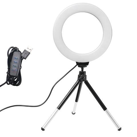 Lampe de Selfie de lumière d'anneau vidéo de bureau de Mini LED de 6 pouces avec le support de trépied prise d'usb pour le Studio de photographie de Photo en direct de YouTube ► Photo 1/6