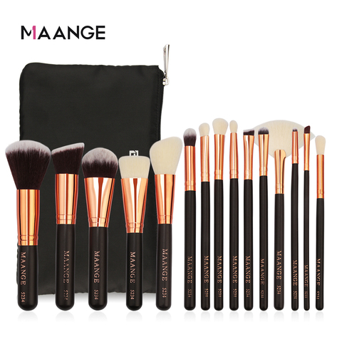 MAANGE 8/15 pcs Luxueux Maquillage Pinceaux Cosmétiques Poudre Fondation Contour Fard À Paupières Maquillage pour les Lèvres Beauté Outil + cas en cuir ► Photo 1/6