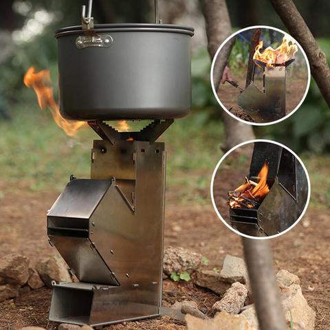 Poêle à bois extérieur épais en acier inoxydable amovible Portable Camping poêle Camping randonnée feu poêle Camping fournitures ► Photo 1/6