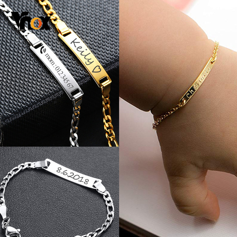 Vnox personnaliser personnalisé bébé nom Bracelet ton or solide en acier inoxydable Bracelet réglable nouveau-né à enfant filles garçons cadeau ► Photo 1/6