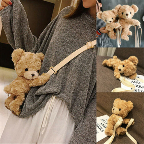 Mini sac ourson en peluche pour femmes et filles, mignon ours souriant en peluche, sac messager à bandoulière pour enfants, Mini sac cadeau ► Photo 1/6