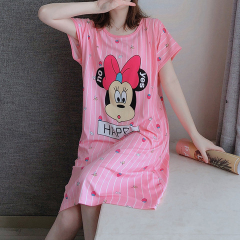 Robe de nuit pour femmes, chemise de nuit ample à manches courtes, chemise de nuit mignonne, imprimée mickey Mouse, Disney ► Photo 1/6