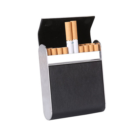 Étui à cigarettes Portable en cuir PU, 20 pièces, cadre en acier titane, boîtes à cigarettes à couvercle rabattable magnétique, boîte à fumer ► Photo 1/6