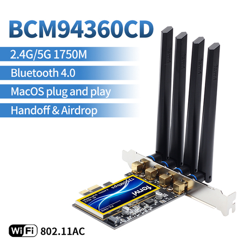 Adaptateur pcie double bande, 1750 mb/s, FV-T919 BCM94360CD, wi-fi 802.11AC, adaptateur sans fil pour ordinateur de bureau, Bluetooth 4.0, pour MAC OS Hackintosh ► Photo 1/6