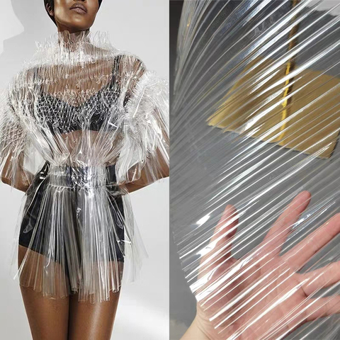 Tissu plissé en PVC Transparent imperméable à l'eau bricolage Perspective vêtements imperméable coupe-vent sacs décor en plastique tissu de concepteur ► Photo 1/6