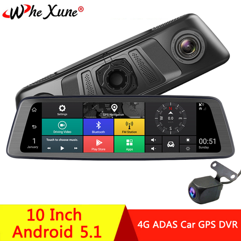 WHEXUNE – rétroviseur tactile spécial de voiture, 10 pouces, 4G, Streaming, Android 5.1, DVR, Full HD 1080P, double ADAS, caméra de tableau de bord, WiFi, GPS, enregistreur ► Photo 1/1