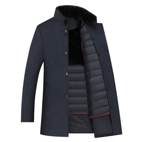 Manteau en laine pour hommes, Trench-Coat épais et détachable en duvet de canard ► Photo 1/6