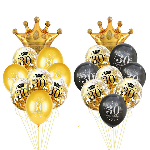 Ballon pour anniversaire de 30, 40, 50, 60 ans, décorations de fête, pour 30e anniversaire, pour adulte, couleur noir, or, fournitures de fête ► Photo 1/6