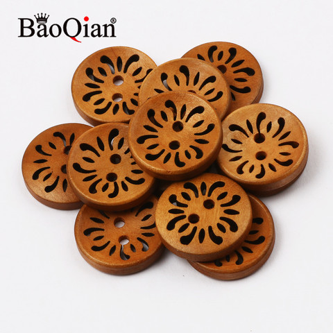 20 pièces boutons en bois naturel 23mm circulaire motif creux vêtements décoration artisanat bricolage maison couture et accessoires de mise au rebut ► Photo 1/6