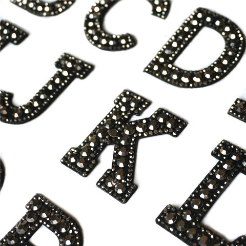 Strass noirs 26 lettres de l'alphabet ABC cousent à repasser sur des patchs Badges brillants pour nom, décoration pour robe et Jeans à faire soi-même ► Photo 1/6