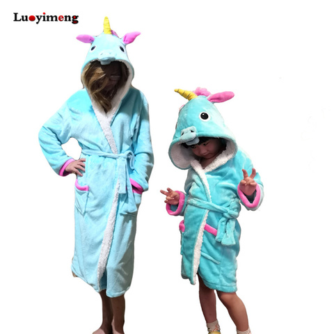 Nouveau hiver chaud enfants peignoir Animal dessin animé point licorne serviette mignon peignoirs pour enfants flanelle pyjamas garçons filles Robes ► Photo 1/6