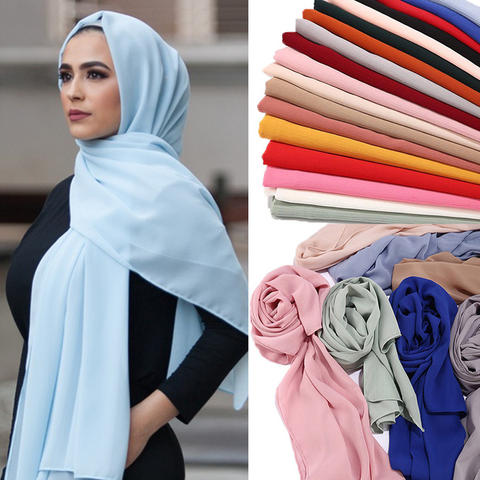 2022 mode solide en mousseline de soie foulard musulman femmes instantanée Hijab foulard islamique foulards châle et Wrap foulard arabe kopftuch ► Photo 1/6