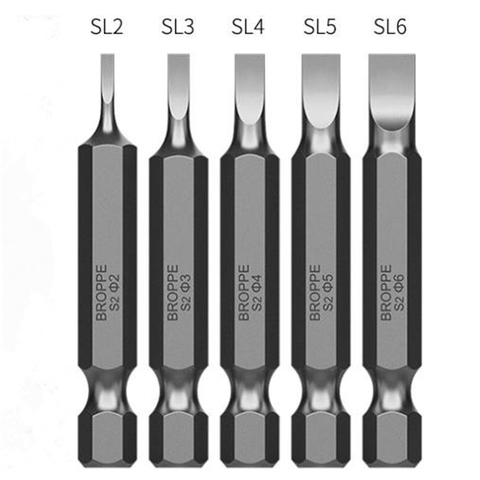 BROPPE 10 pièces embouts de tournevis à fente magnétique SL2/SL3/SL4/SL5/SL6 jeu de tournevis à tige hexagonale de 1/4 pouces ► Photo 1/6