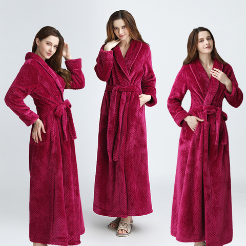 Femmes hommes Extra Long chaud Dobby corail polaire Peignoir hiver épais flanelle thermique bain Robe Kimono Robe de chambre mariée Peignoir ► Photo 1/6