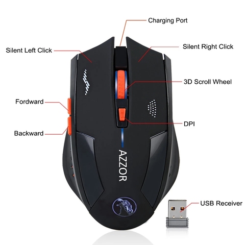 Souris de jeu 2400DPI souris sans fil Rechargeable boutons glissants souris d'ordinateur batterie au Lithium intégrée 2.4G souris de moteur optique ► Photo 1/6