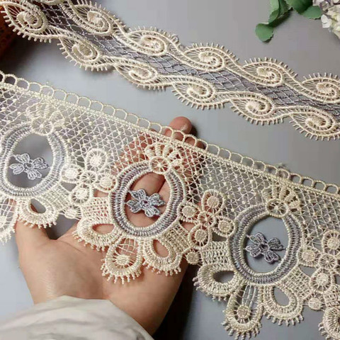 Garnitures de ruban de fleurs brodées, 2 Yards, avec dentelle, pour canapé, Costumes à bord Beige appliqués, 11-5 cm ► Photo 1/4