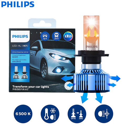 Philips Ultinon – phare de voiture essentiel S2 LED H7 H1 H4 H8 H11 H16 HB3 HB4 H1R2 9003 9005 9006 9012 6500K, phares antibrouillard (lot de 2) ► Photo 1/6