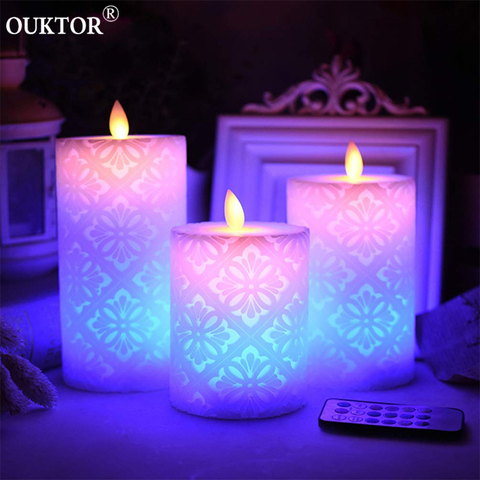 Chandelle flamme dansante LED avec télécommande RGB, minuterie, pilier de cire, pour mariage, noël, décoration de chambre, veilleuse ► Photo 1/6