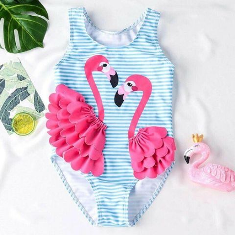 CANIS – maillot de bain une pièce imprimé flamant rose pour bébé fille, joli Bikini à rayures, Patchwork 3D, vêtements de plage ► Photo 1/6