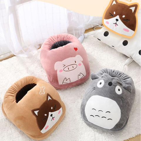 220V électrique chauffe-pieds mignon chauffé chauffe-pieds lavable en peluche coussin chauffant contrôle de la température hiver produits de réchauffement ► Photo 1/6