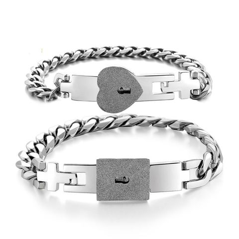 Bracelet de serrure d'amour de coeur d'amant d'acier inoxydable de ton argent de 2 pièces avec le cadeau de Couple de Kit de bracelets de clé de serrure ► Photo 1/6