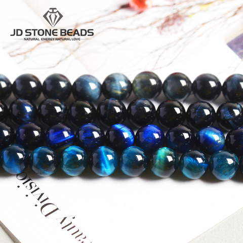 Perles en pierre d'oeil de tigre bleu Royal pour hommes, 4-14mm, naturelle africaine, pour la fabrication de bijoux ► Photo 1/6