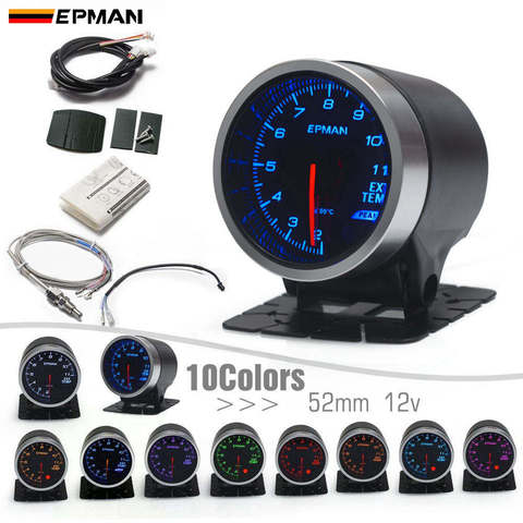 EPMAN Racing – jauge de température pour gaz d'échappement, 2 pouces, 52mm, 10 couleurs, rétro-éclairage EGT, Face de fumée, + support de tasse + capteur, EPXX709 ► Photo 1/6