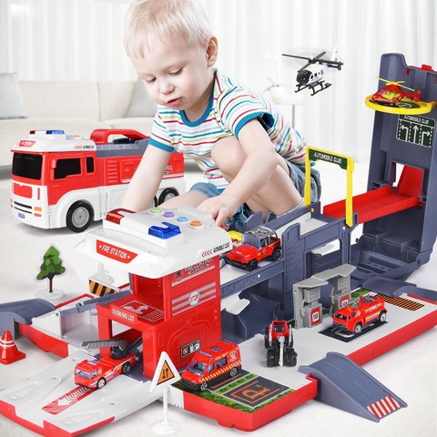 Grande taille conteneur camion Rail voiture pistes de course électronique voiture de course jouets assembler Parking pistes pour enfants cadeaux ► Photo 1/6