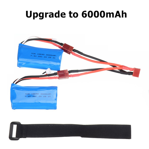 Mise à niveau à 7.4V 6000mAh 2S lipo batterie pour Q39 Wltoys 12428 10428 12423 FT009 RC voiture pièces de rechange avec chargeur pour RC jouets pièces ► Photo 1/4