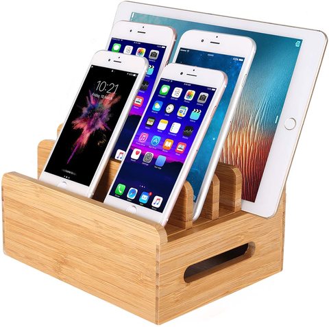 Station d'accueil pour téléphone portable en bois de bambou, support de chargeur sans chargeur pour iPhone 11 Pro Max iPad mini ► Photo 1/6