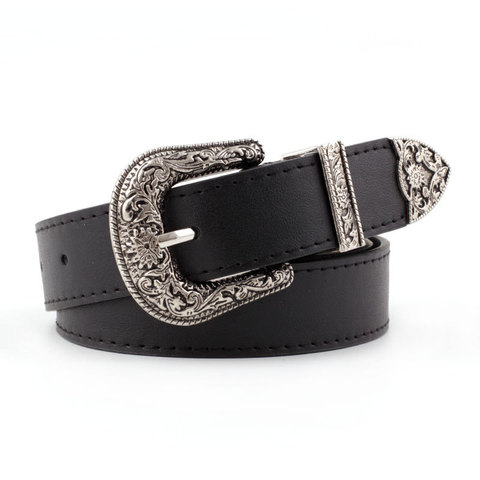 Ceinture Vintage en cuir noir et marron pour femme, style Boho Western, ajustable, taille haute, style Cowboy, pour robe en jean ► Photo 1/6