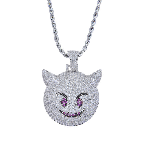 Collier et pendentif démon glacé, avec chaîne de Tennis 4mm, couleur or argent, Bling CZ, bijoux Hip Hop Rock pour hommes et enfants ► Photo 1/6
