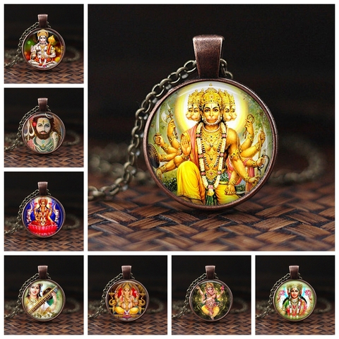 Collier Religion indienne dieu Brahma seigneur Shiva Vishnu, Cabochon en verre, pendentif ras du cou, bijoux religieux ► Photo 1/6