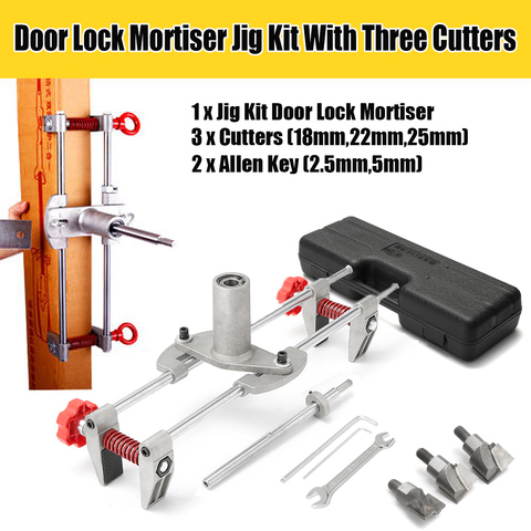 Nouveau 8 pièces mortaise porte raccord Jig serrure mortaiseuse DBB clé JIG1 avec 3 fraises Case outil ensemble d'entretien ► Photo 1/6