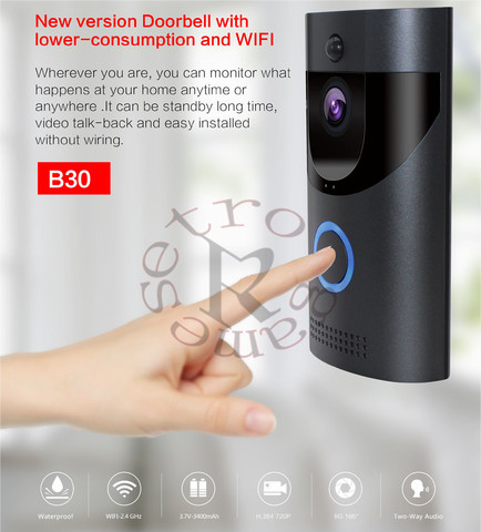 Anytek – sonnette intelligente B30 avec carillon vidéo, wi-fi, étanche IP65, interphone sans fil 720P, alarme, vision nocturne IR, caméra IP ► Photo 1/6