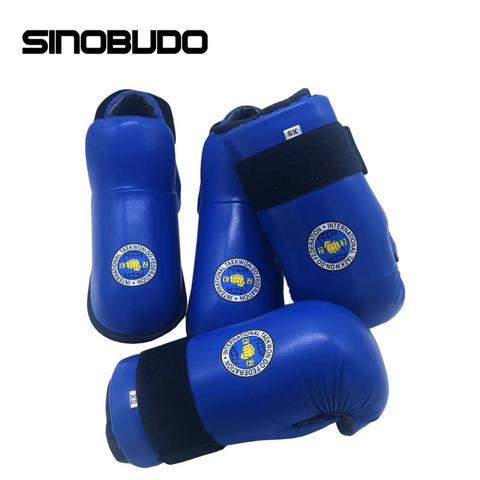 Haute qualité rouge/bleu ITF Taekwondo PU cuir gants pied garde cheville gants Arts martiaux karaté formation protecteur équipement ► Photo 1/6