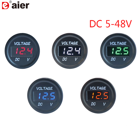 DC12V LED pour moto ou voiture affichage numérique voltmètre panneau rond 5-48V tension mètre testeur jauge pour voiture bateau Marine véhicule RV ► Photo 1/5