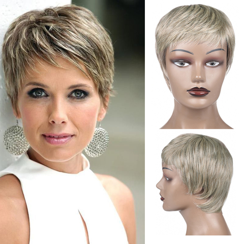 Perruques synthétiques pour femmes noires, cheveux courts, Pixie, coupe superposée ► Photo 1/6