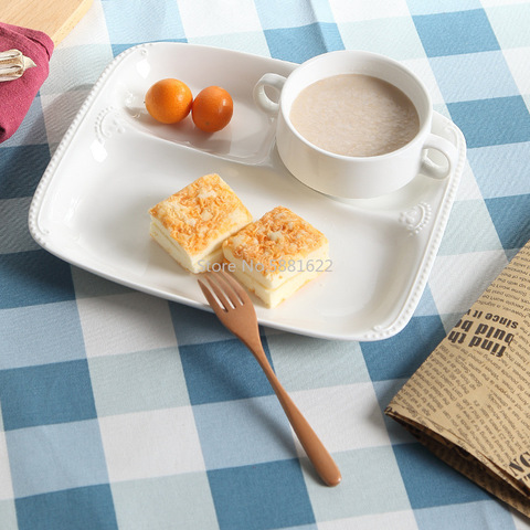 Assiette de cuisine occidentale créative en céramique blanche Pure, assiette de petit déjeuner, assiette à fruits divisée, assiette à Dessert, assiette à gâteau séparée ► Photo 1/5