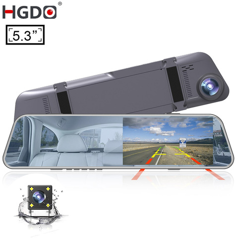 HGDO – caméra de tableau de bord 5.3 P, enregistreur vidéo automatique avec 2 caméras de stationnement, rétroviseur DVR, écran tactile de 1080 pouces ► Photo 1/5