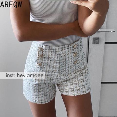 2022 nouveau printemps automne vêtements femmes Tweed Shorts rétro taille haute femmes Shorts noirs ► Photo 1/6