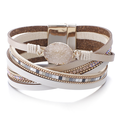 Amorcome pierre breloque en cuir Bracelets pour femme 2022 mode cristal dames Boho multicouche large enveloppement Bracelet femme bijoux ► Photo 1/6