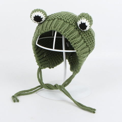 Couleur unie dessin animé grenouille tricoté chapeau hiver chaud chapeau Skullies casquette bonnet pour enfant garçon et fille 75 ► Photo 1/6