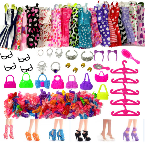 Ensemble d'accessoires pour poupée Barbie 12 '', 1 ensemble aléatoire, chaussures, bottes, Mini robe, sacs à main, cintres, couronne, lunettes, vêtements, jouet pour enfants ► Photo 1/6